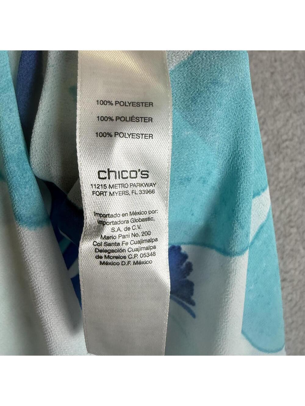 Chico's Women's Size 0 Blue Print Short Sleeve Blouse Top Polyester - Picture 6 of 7